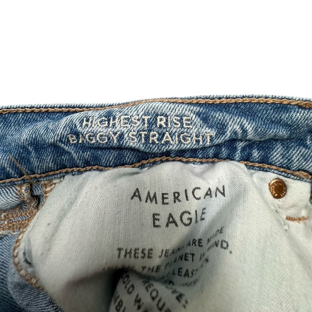 American Eagle Jeans Womens 6 Blue Highest Rise Baggy Straight Ripped Distressed - Picture 5 of 15